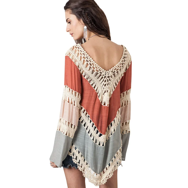  Hippie Blouse Kimono Boho Crochet Women Blouses 2017 Blusa Feminina Long Sleeve Shirt Blusas Vintag