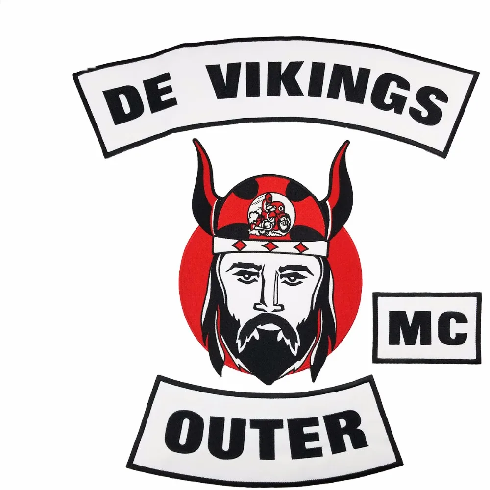 DE VIKINGS OUTER MC Motorcycle Biker Embroidered Iron On Back of Jacket Patch White twill fabric Free Shipping DIY Eco-Friendly1 (1)
