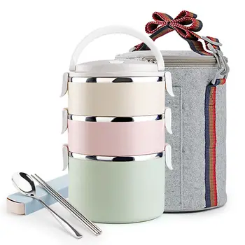 

3 Layers Food Fruit Container Storage Box Set Stainless Steel Japanese Thermal Bento Box Portable Picnic Dinnerware Thermal Bag