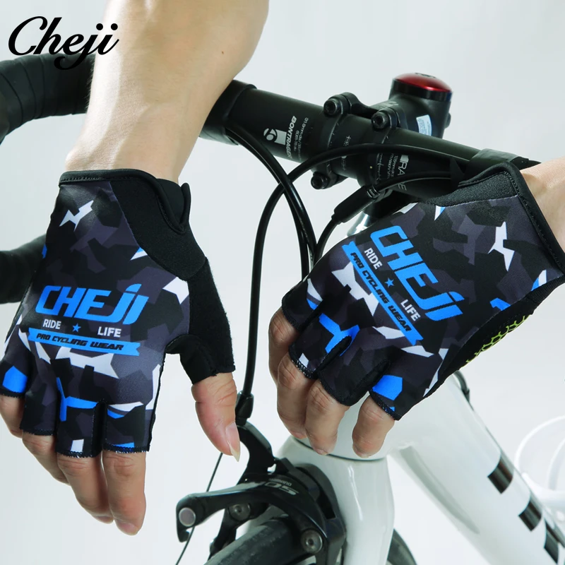 CHEJI قفازات ركوب الدراجات الرجال برو فريق دراجة سباق نصف اصبع قفازات مضاد للخبط Mtb الطريق الدراجة قفازات الرياضة في الهواء الطلق قفازات