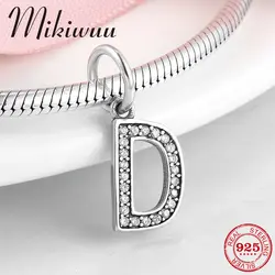 Настоящее 925 пробы серебряная буква D формы кристалла Циркон изысканные DIY бусина-Подвеска ювелирных изделий Fit оригинальный браслет подвес