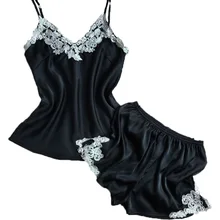 Г., Лидер продаж пижамы сексуальный комплект пижамы высокого качества вышивка кружева цветок край черный одежда для сна пижамный комплект