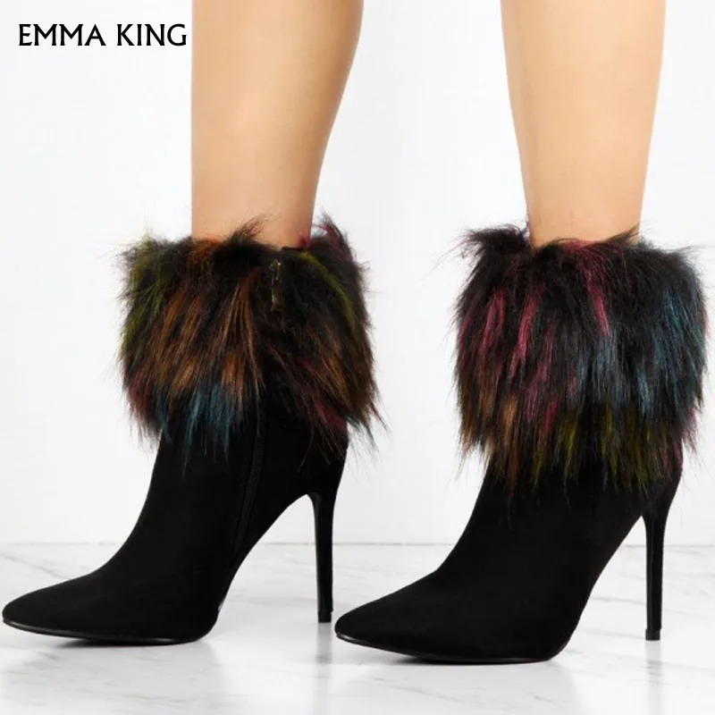 black_fashion_fur_boots_stiletto_heels_suede_pointy_toe_ankle_boots01 