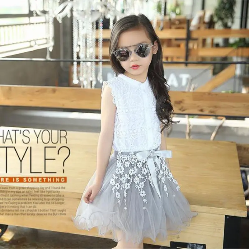 

Puseky Princess Girls Clothing Set Summer Cotton Lace T-Shirt+Floral Tutu Skirt 2Pcs Suit Girls Clothes Sets Fashion Kids Outfit