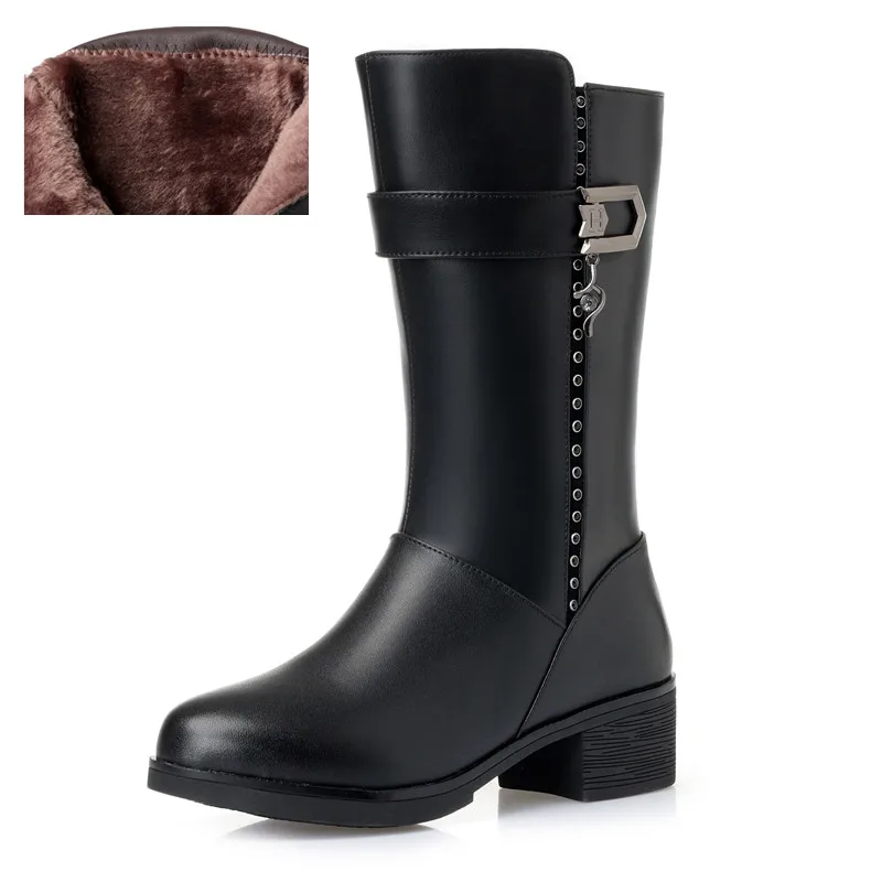 AIYUQI; женские зимние ботинки; коллекция года; женские зимние ботинки из натуральной кожи; австралийская толстая шерсть; женские Ботинки martin; большие размеры 35-43 - Цвет: black fluff