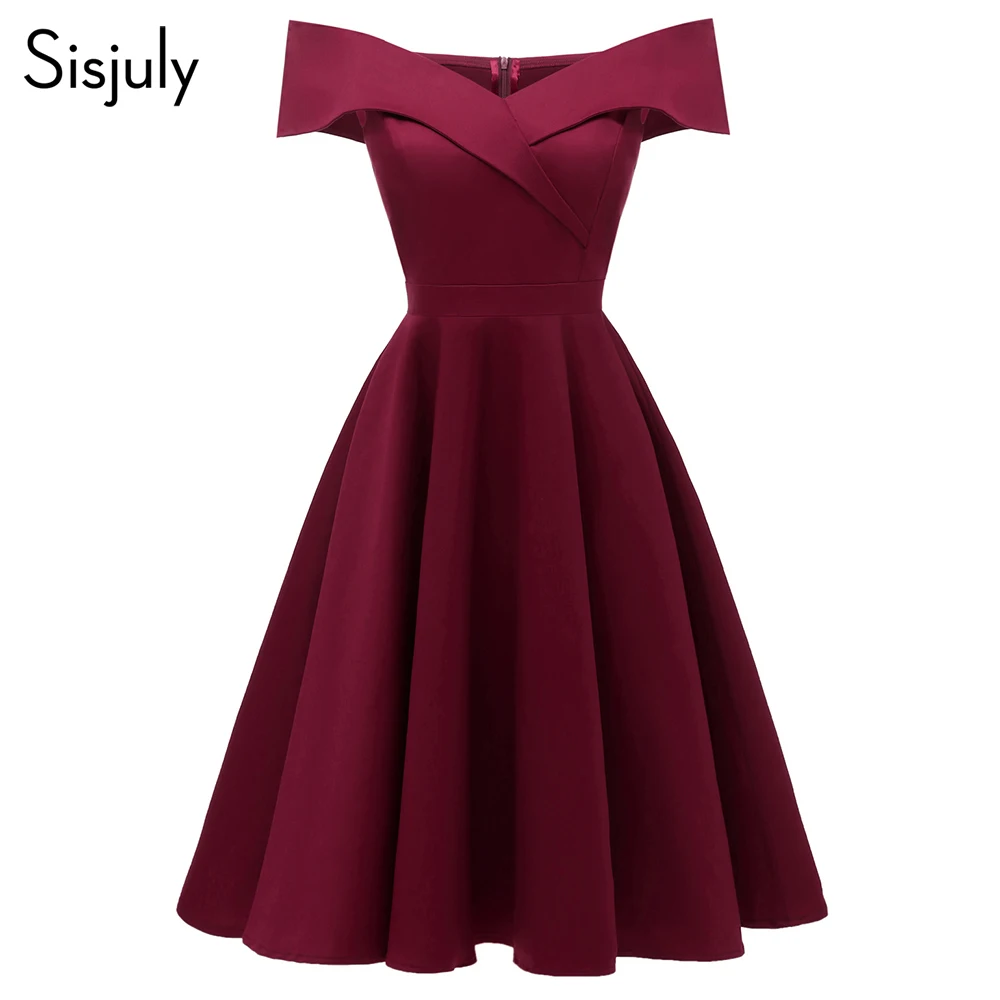 

Sisjuly Women Dress Sexy Elegant Off Shoulder 2019 Cotton Elastic A Line Lady Slim Slash Neck Spring Vintage Short Party Dresses