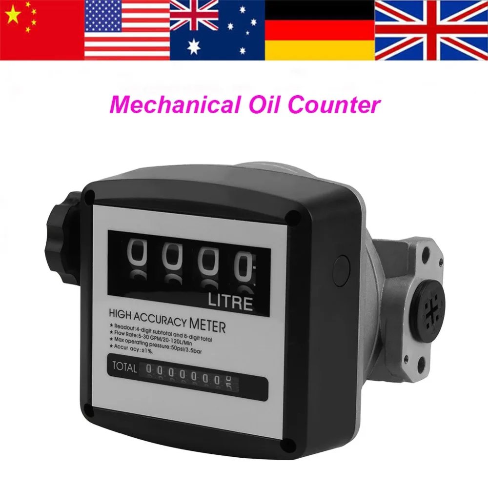 

Mechanical Diesel Counter 4 Digits High Accuracy Diesel Gasoline Fuel Meter Oil Mannual Counter 5-30 GPM Gasoline Counter