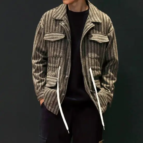 2018 Mens Autumn Winter Trench Coats New Loose Long Windbreaker Jacket Striped Multi-pocket Wool Coat Rompevientos para hombre