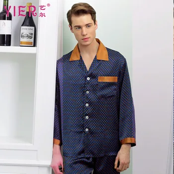 

1702 YIER Brand Men's Silk Pajamas Long sleeve Pyjamas Male luxury 100% Silk Sleepwear Men's lounge Pajama Sets Free Shipping