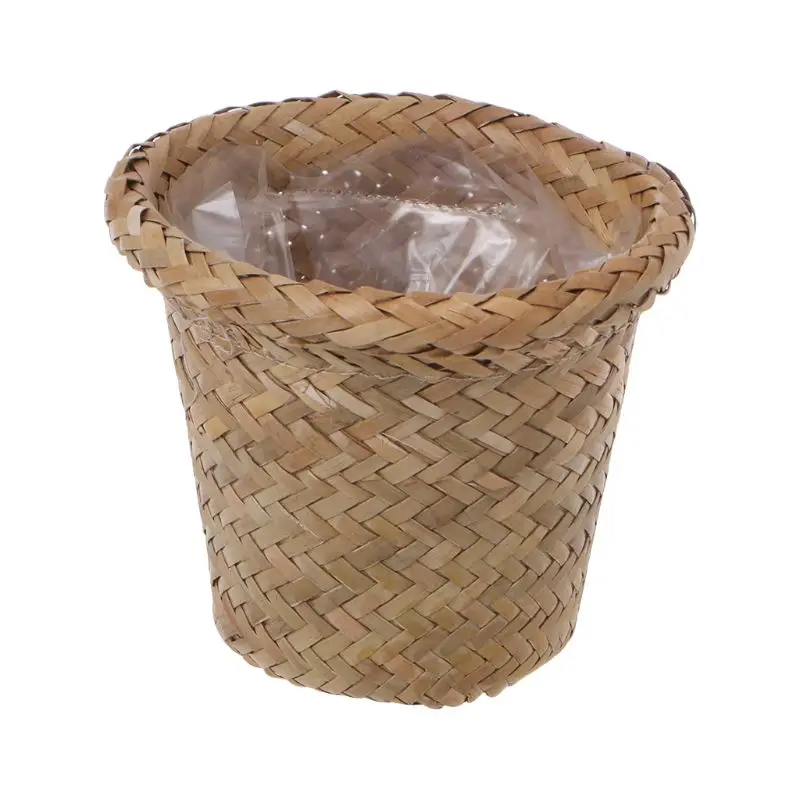 

Natural Grass Braided Handmade Flower Pot Basket Simple Vintage Pastoral Style Home Office Indoor Plant Vase Balcony Window Deco
