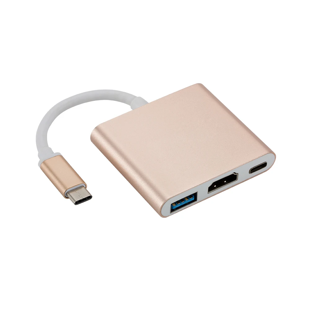 Usb c HDMI type c Hdmi mac 3,1 конвертер адаптер type c в hdmi HDMI/USB 3,0/type-C Алюминиевый адаптер для Apple Macbook - Цвет: Golden