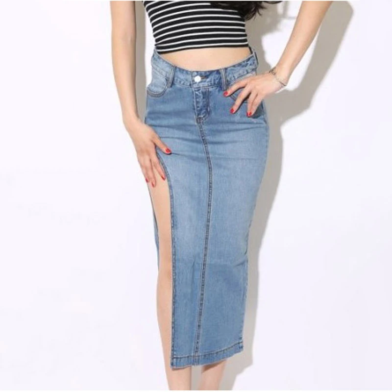 

Long skirt split high waist skirt 2019 denim skirt denim half body hip skirt