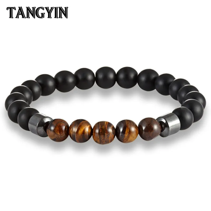 

2018 Men Bracelet Jewelry Black Volcanic Stone Beads Tiger Eye Stone Beaded Bracelet Men Homme Femme Charm Bracelerts For Women