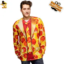 Для Мужчин's еда 3 D печати пиццы рубашка с длинными рукавами костюмы имитация рубашка Топ костюм вечерние для карнавала