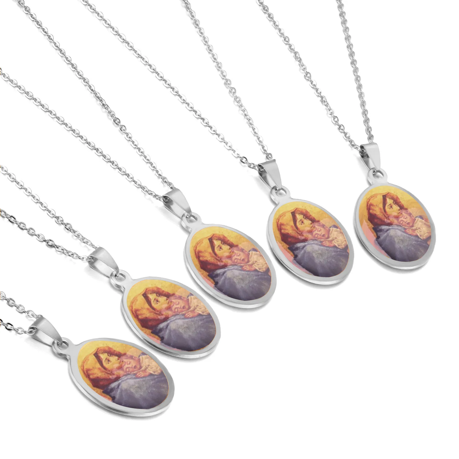LUXUKISSKIDS ожерелье из нержавеющей стали Blessed Virgin Mary Hug A Lovely Boy Подвески Ожерелья 5