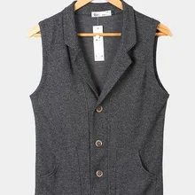 Модная мужская одежда для отдыха, вязаный небольшой жилет, тонкие жилетки с отворотами, жилет, топы, M, L, XXL
