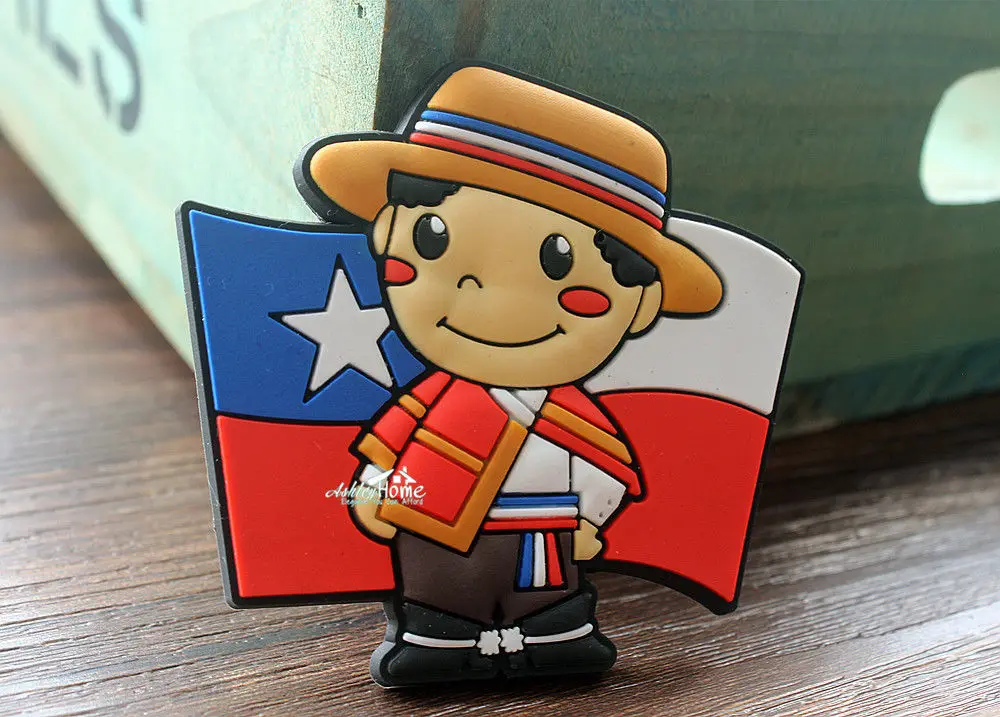 Chile Flag Little Boy Tourist Travel Souvenir Rubber Decorative Fridge