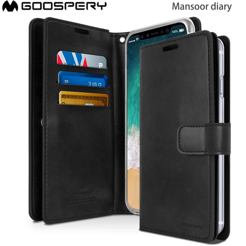

For iPhone XR Original Mercury Mansoor Leather Cover Flip Wallet Diary Soft Card Slots Case
