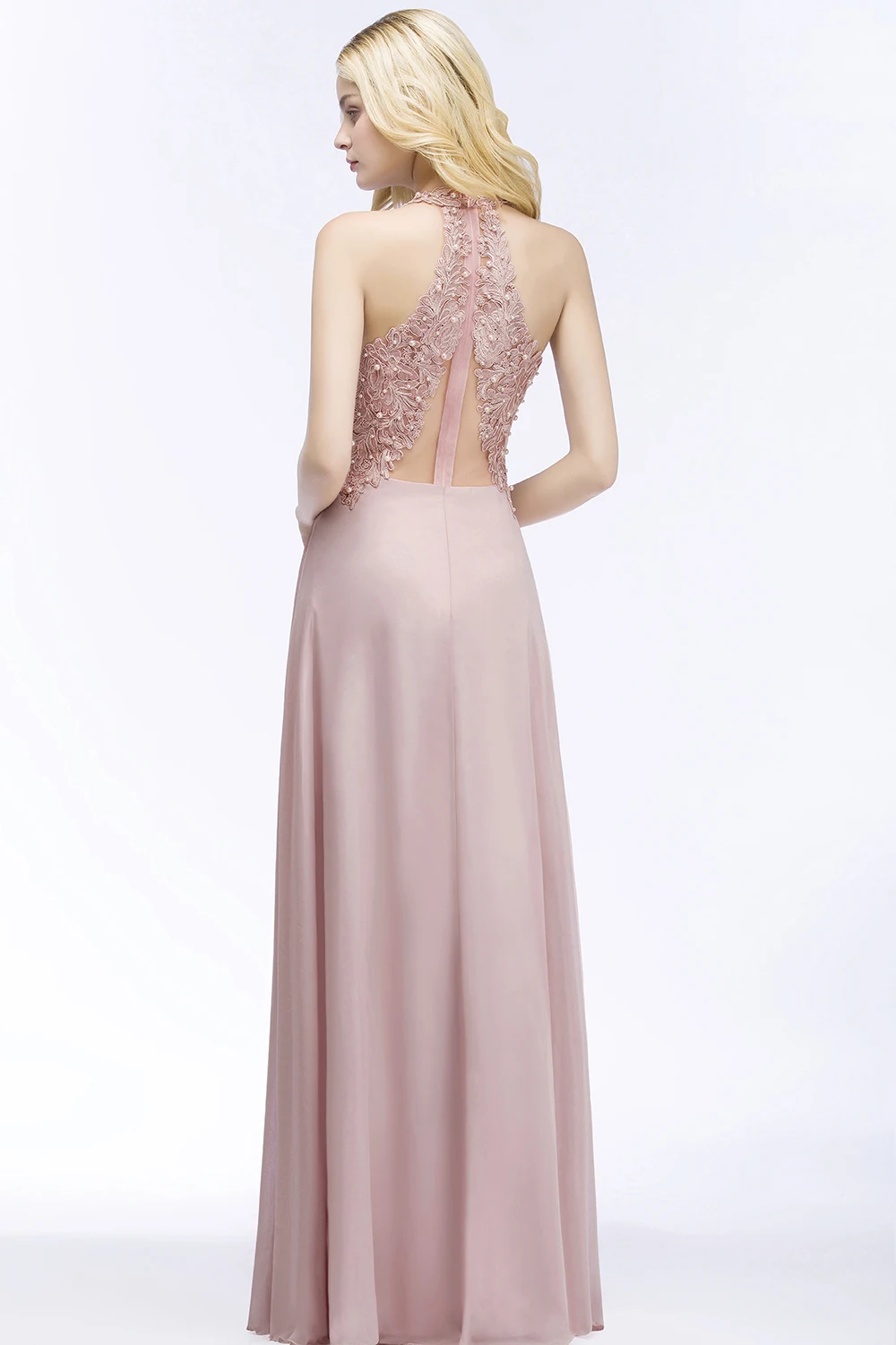 Robe demoiselle d'honneur Sexy V Neck Dusty Pink Lace Bridesmaid Dresses Long A Line Chiffon Pears Formal Prom Party Gowns
