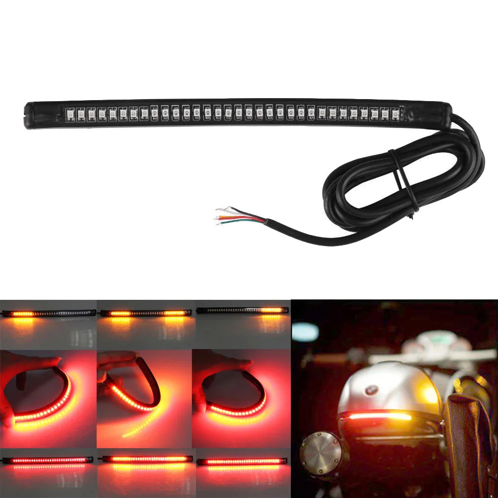 

Motorcycle Turn Signals Light Strip Moto 32SMD LED Bar Rear Tail Stop Brake blinker Flashing Flowing Two-tone Red Yellow Lamp