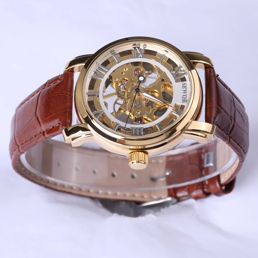 Clock Steampunk Skeleton Watches Leather 1