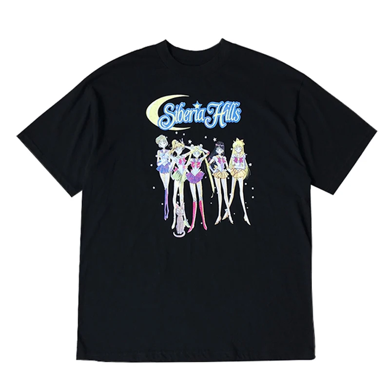 

2019 New Summer Tops Women's Harajuku Sailor Moon T-shirt Loose Round Neck Retro Cartoon Print Short Sleeve T-shirt Female #1802