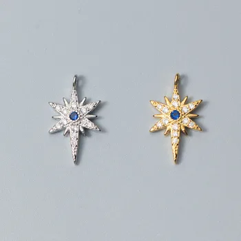 

925 Sterling Silver Shining AAA Zircon Paved Star Charms 17mm Small Exquisite Silver Pendants Widgets DIY Fine Jewelry Findings