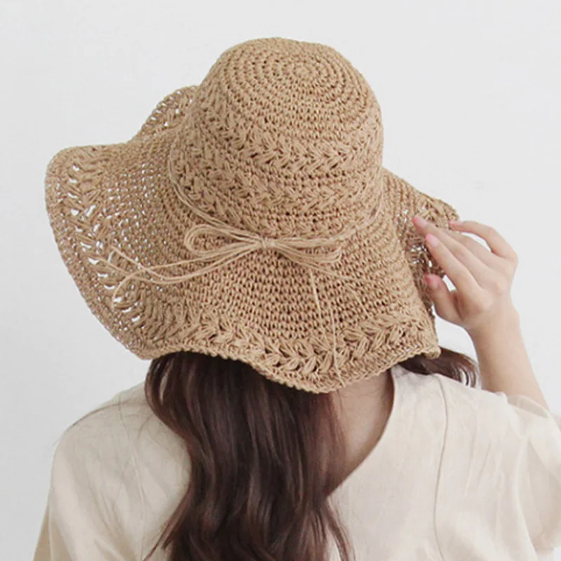 Женские летние шляпы, Пляжная Панама, соломенная шляпа с широкими полями, сложенная уличная Кепка s для отдыха, праздничная шляпа из рафии Козырьки Шляпы