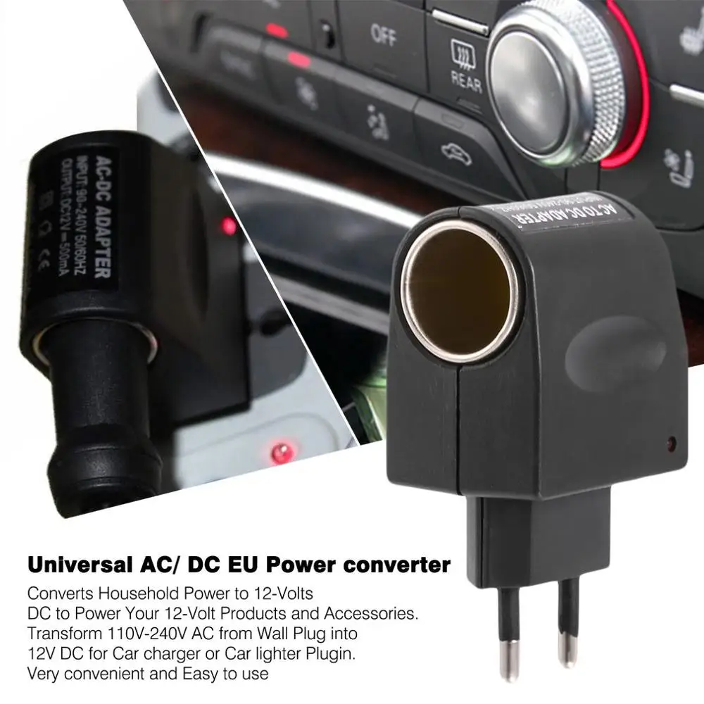 

Universal Plastic + Metal 110V-240V 50-60Hz AC to 12V DC EU Car Power Adapter Adaptor Converter Cigarette Lighter Hot