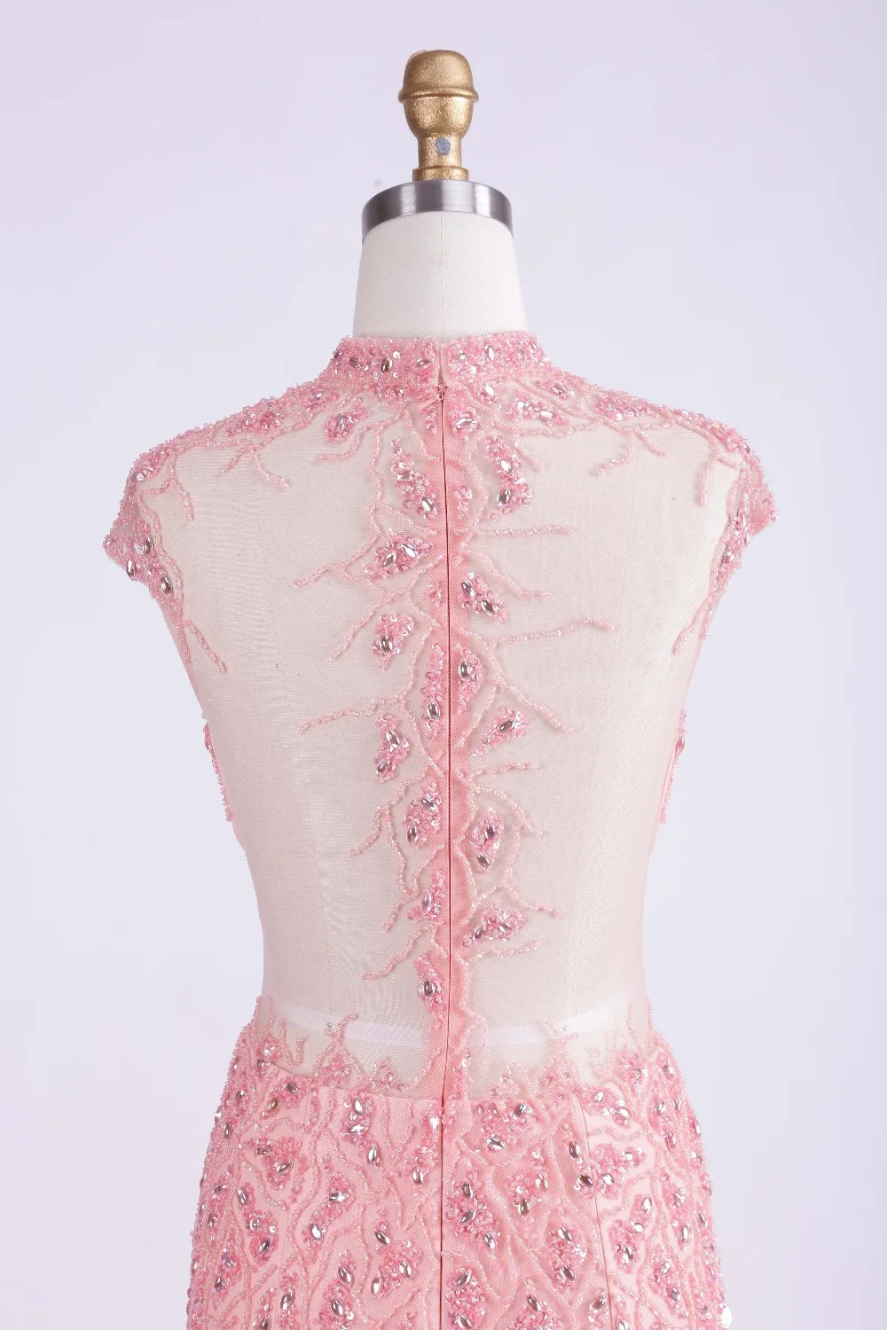 Finove, дизайн, модное розовое Тюлевое платье-Русалка с высокой горловиной, прозрачная спина, бисероплетение, вечерние платья, Длинные вечерние платья