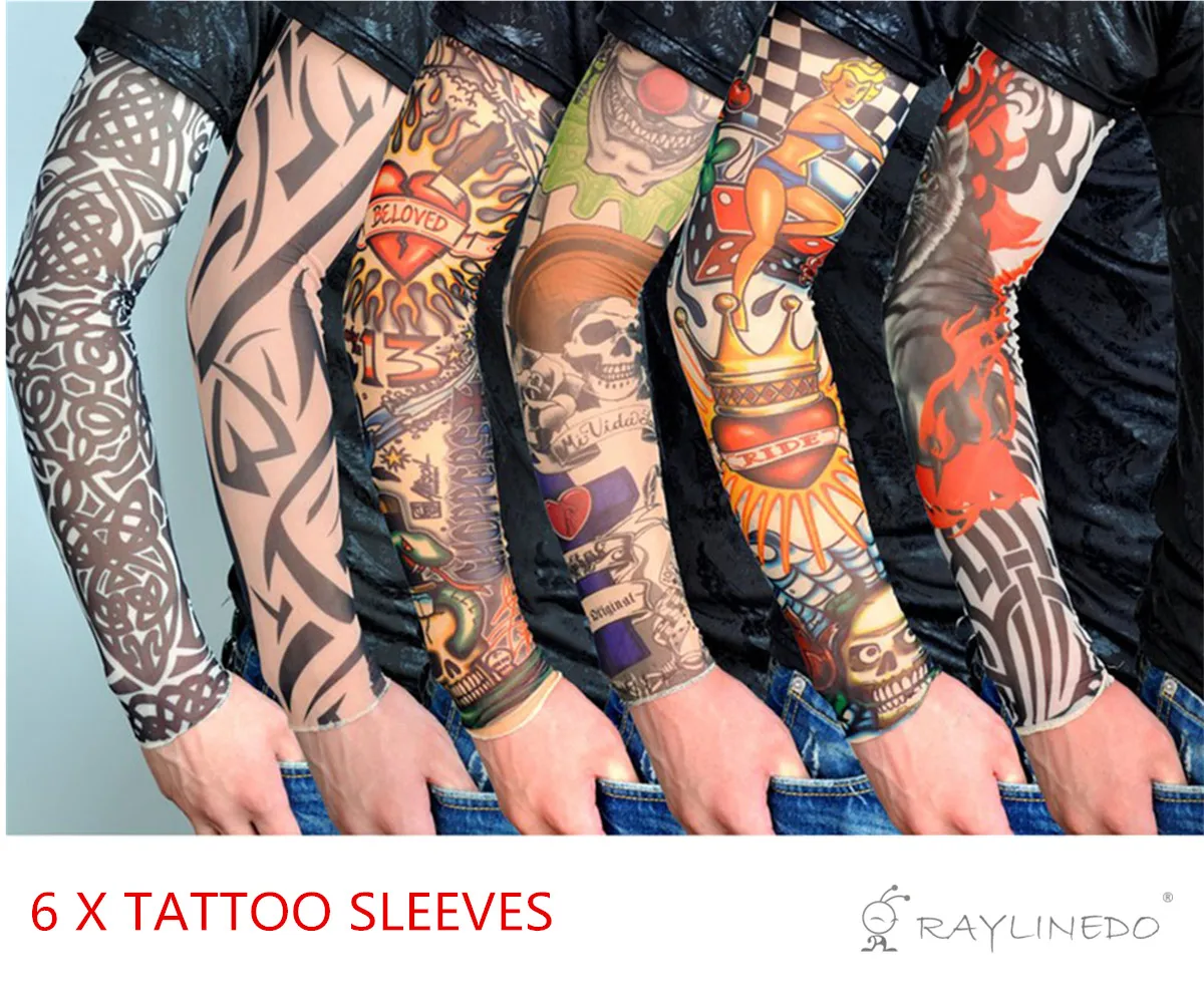 6/12X Pack Temporary Tattoo Fancy Funky Fashion Costume Novelty Arm Leg Stocking Sleeves Scar Protection Anti UV | Красота и здоровье