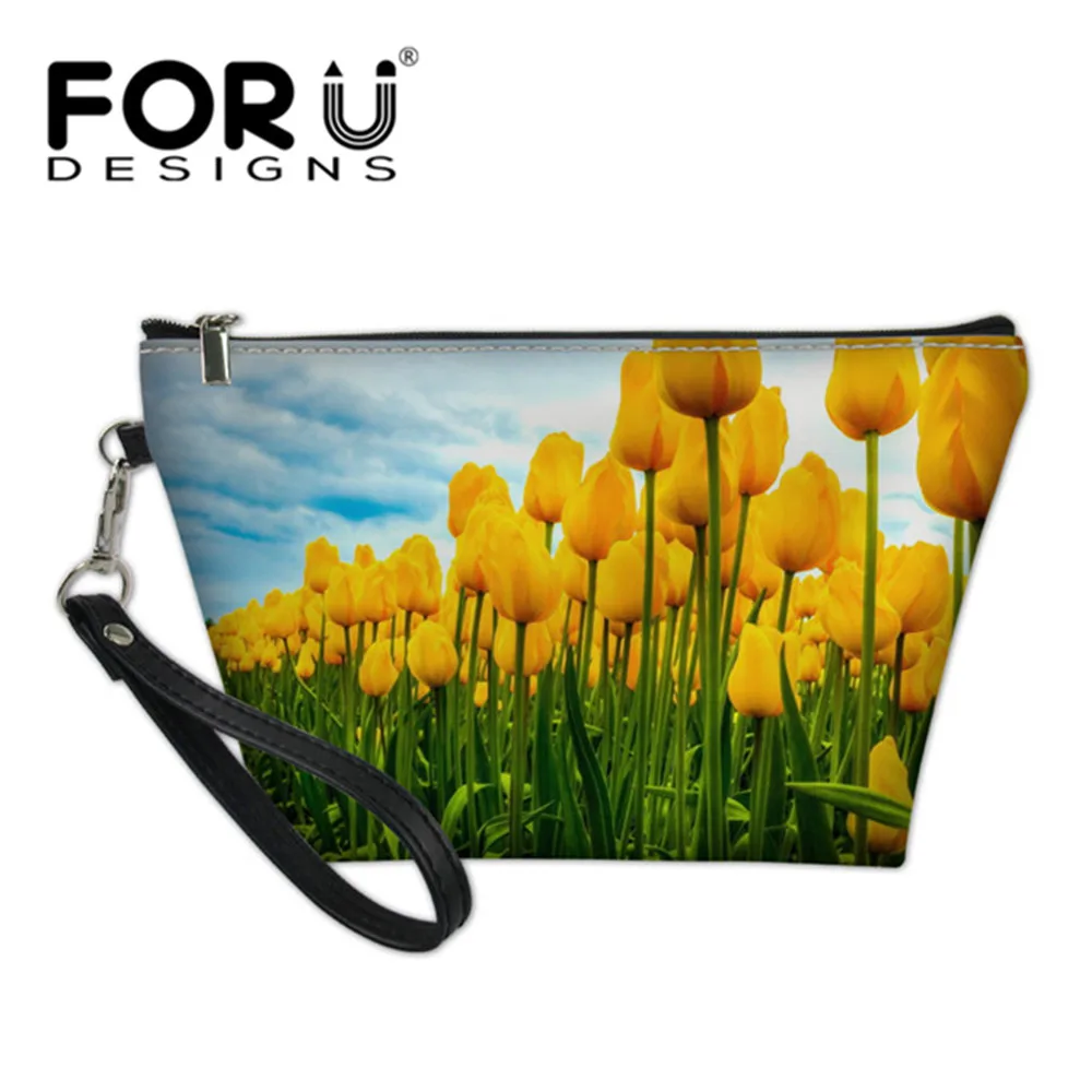 FORUDESIGNS/чехол для макияжа на молнии с 3D принтом тюльпана, женская маленькая сумка-тоут, дорожная сумка для покупок, косметический кожаный Органайзер для туалетных принадлежностей - Цвет: HMD828Z8