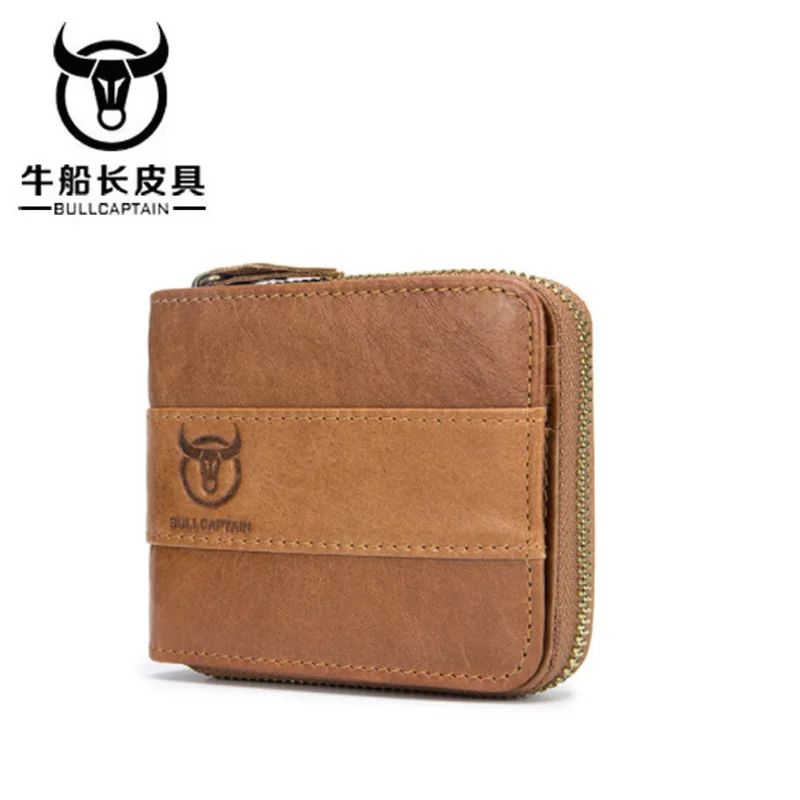 

BULLCAPTAIN 2018 New Arrival Mens Wallet Cowhide Coin Purse Slim Carteira Designer Brand Wallet clutch leather wallet 3 color