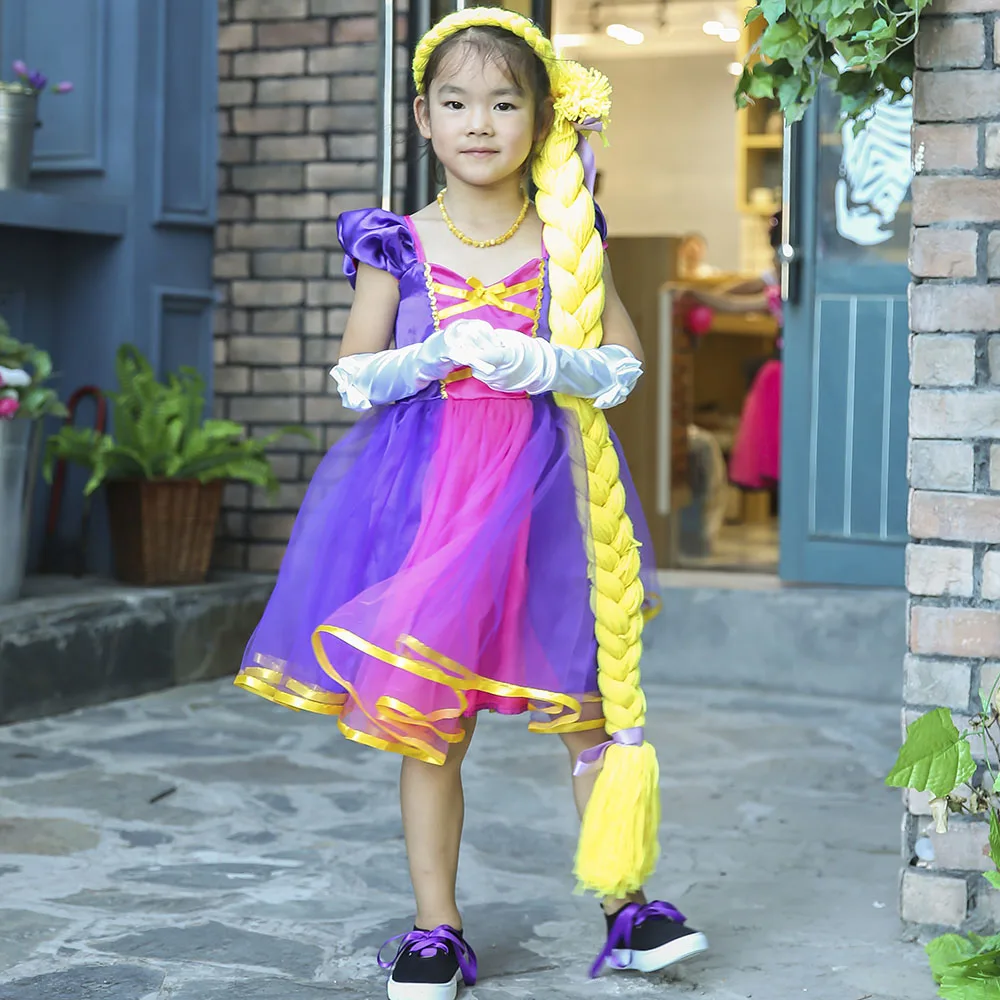 Princess Rapunzel Girl Birthday Costume With Long Hair Elegant
