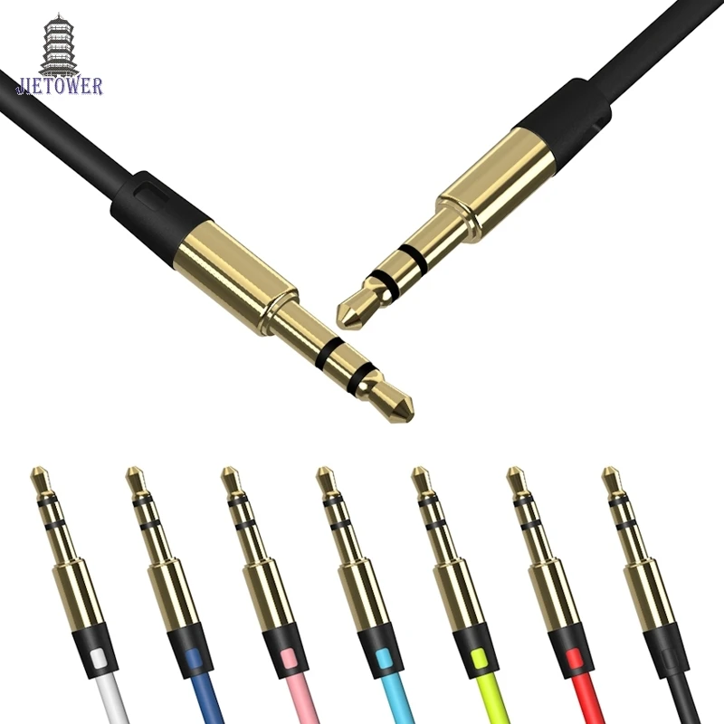 300pcs lot aux cable jack 3 5mm colorful m to m metal audio cable for iPhone car MP3 4 headphone speaker aux cord cheap good qty