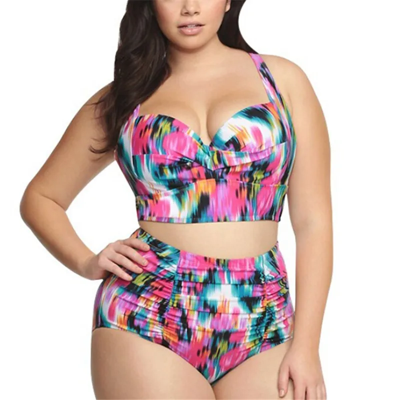 

Plus Size Bikinis Bathing Suit Women Black Print Swimsuit High Waist Swimwear Push Up Padded Bikini Set Vintage Retro Beach Wear