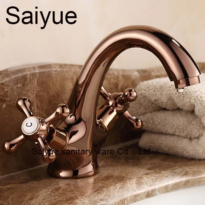 

New Rose Gold Royal Luxurious Full Brass Dual Handle Bathroom Basin Faucet Hot and Cold Water Sink Mixer Taps Torneira