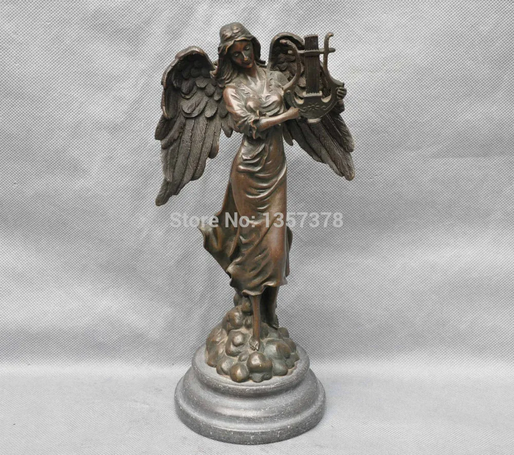 

shitou 00434 11'' Pure Bronze beauty Angel Hand Hold musical instrument Statue Figurine