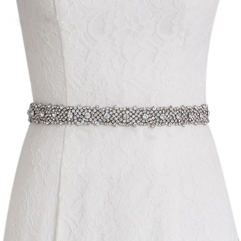 Jonnafe Shine Silver Rhinestone Bridal Belt And Sash Handmade Crystal