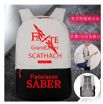 

New designed High Q anime fate stay night fate zero printing backpacks unisex waterproof USB charge backpack for student