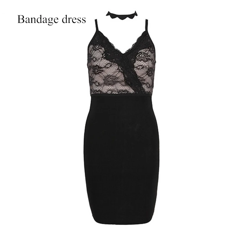 2017 Chic Sexy Women Bandage Dress Black Halter Lace Bodycon Summer Vestidos Celebrity Evening Party DressesLB-M492 | Женская одежда