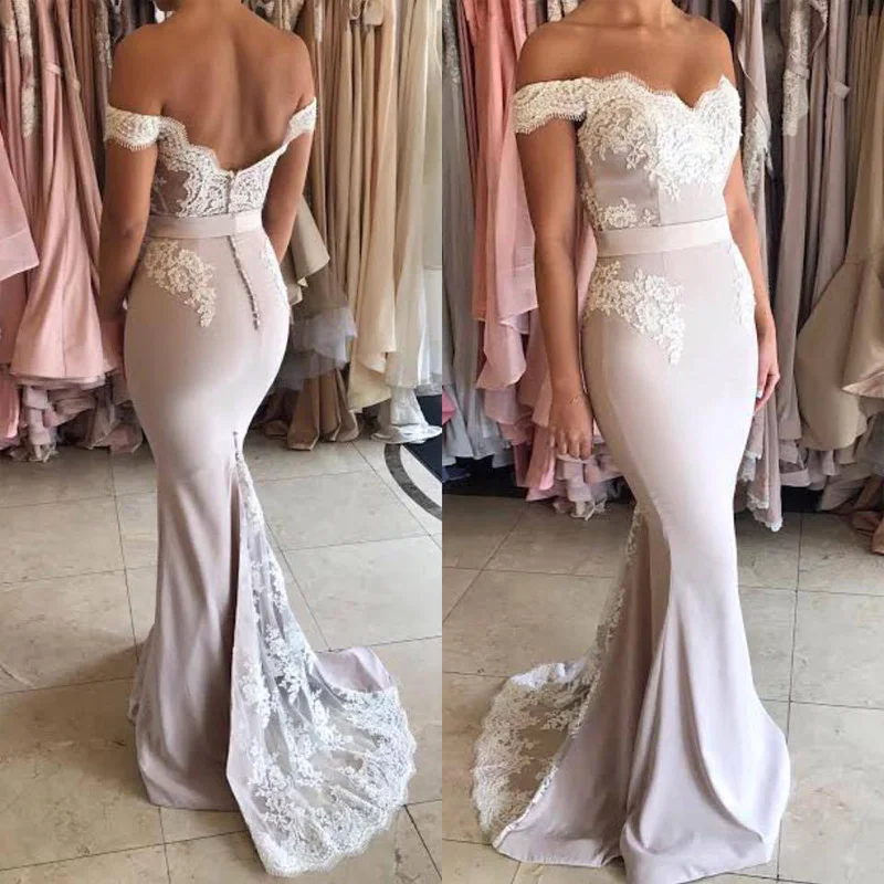 Off the Shoulder Lace Mermaid Prom Gowns Glamorous V Neck Long Evening ...