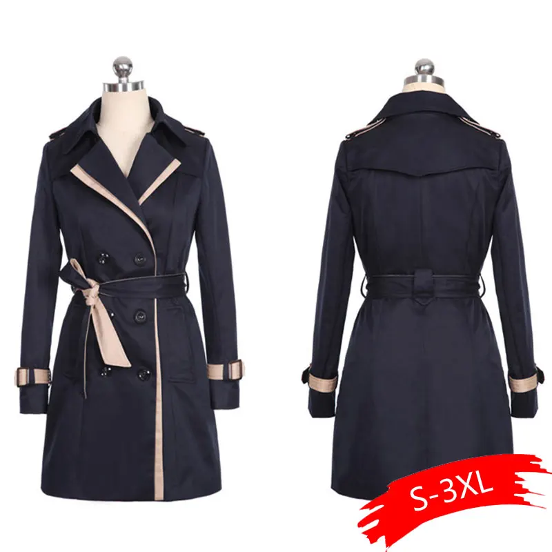 

2019 Autumn Women Double Breasted Long Trench Coat Khaki With Belt Classic Casual Office Lady Business Outwear Fall