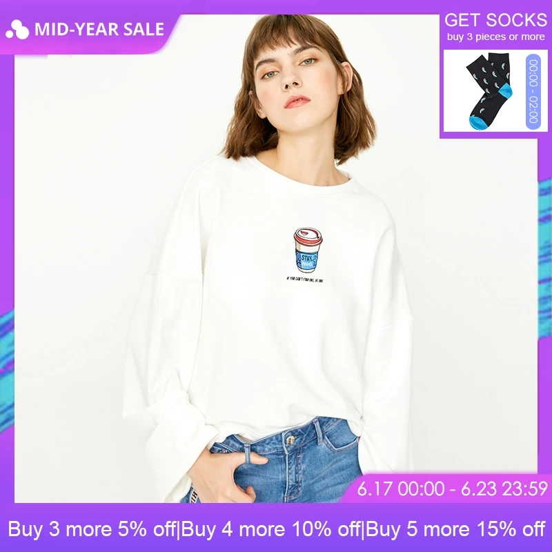 

ONLY Women's Spring Rolled Cuffs Embroidered Pullover Hoodie |11739S576