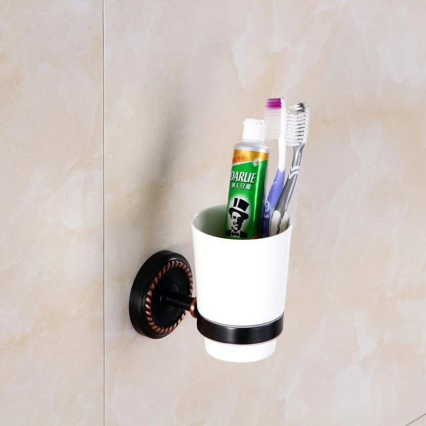 Cup & Tumbler Holders Antique Brass Toothbrush Double Cup Holder Wall Bathroom Accessories Tumbler Rack 9142K