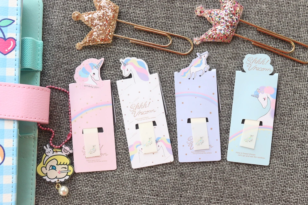 Domikee cute kawaii cartoon unicorn shape school student magnetic bookmark for books candy paper book marks stationery gift