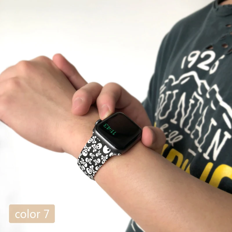 С цветочным узором ремешок для наручных часов Apple Watch 5 4 3 2 1 38/40 мм/42 44 мм мягкий печатным рисунком разноцветных силиконовых спортивный ремешок для наручных часов Iwatch, 4 Для женщин детей