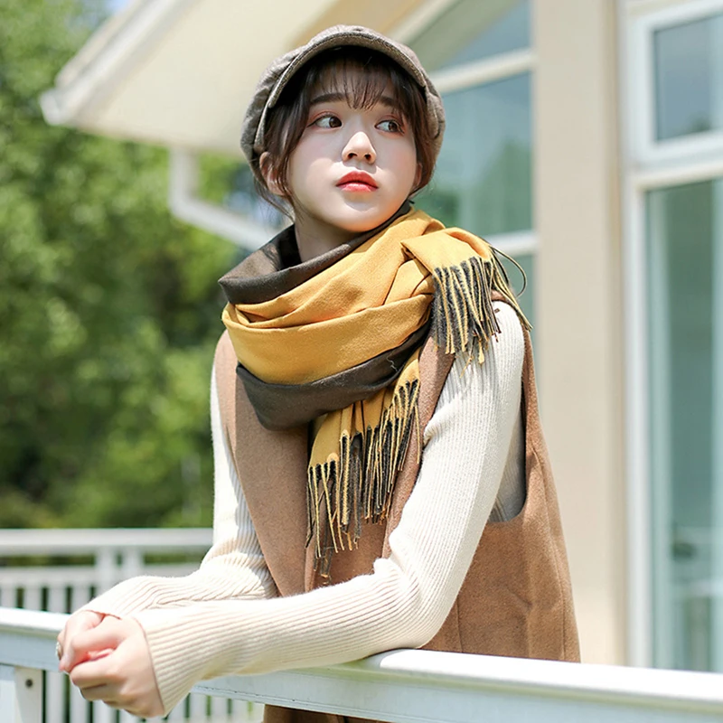 10 цветов зимние женские роскошные двухсторонние Лоскутные цветные кашемировые шарфы с кисточками 185*65 см теплый длинный шарф-шаль