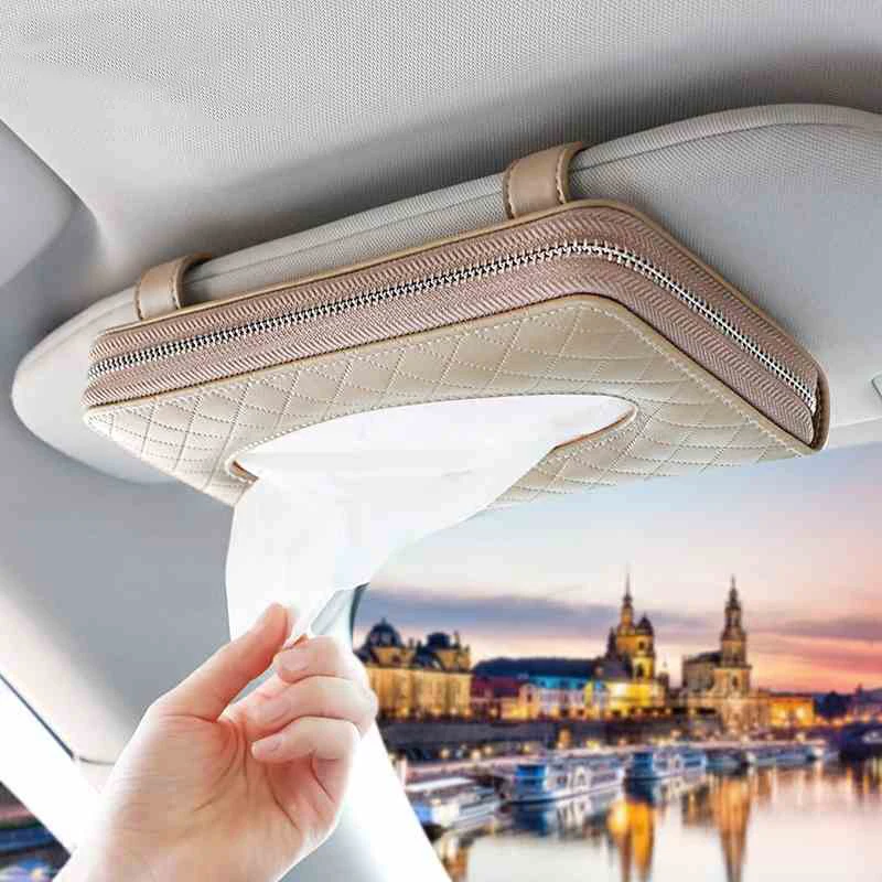 

Car hanging Sun Visor Tissue Box Leather car block type Holder Stowing Tidying Car Accessories styling use to Seat back sunroof