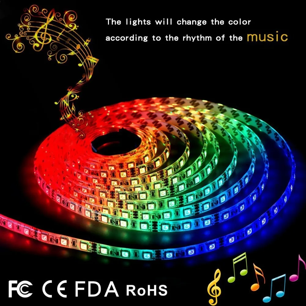 Музыкальная СВЕТОДИОДНАЯ лента SMD 5050 IP65 RGB 5 м Рождественская настольная